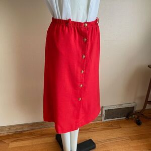 Vintage M Boston Traveler Red Textured BT Button Front Skirt Pockets Belt Loops